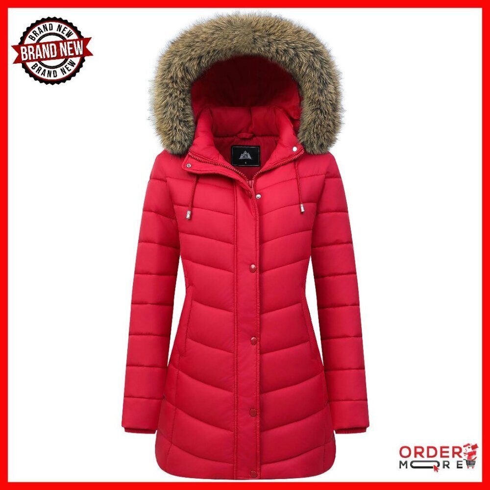 Long Winter Puffer Coat Fleece Lined Down Jacket Waterproof Hooded Parka